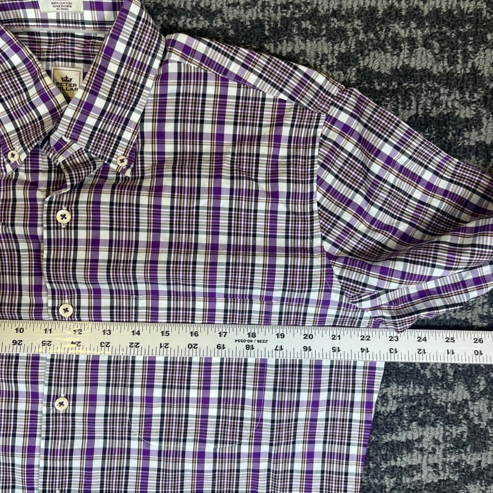 Peter Millar Mens Purple White Plaid Button Down Shirt Cotton Medium MF15W49CBL - Picture 3 of 7